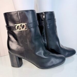 Naturalizer Black Leather Ankle Booties with Gold Accent